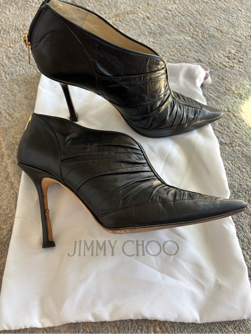 Jimmy Choo Black Pointed Leather Stiletto Ankle Booties